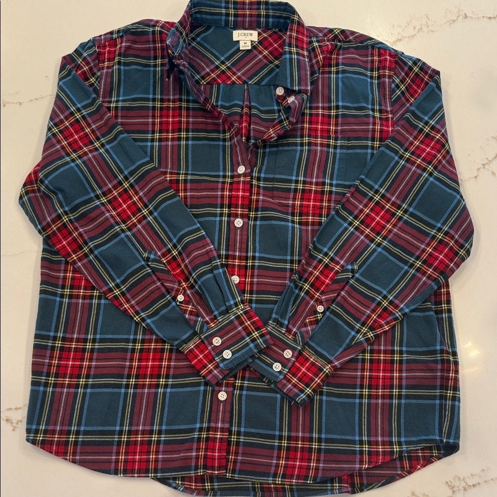 J. Crew Red and Blue Soft Cotton Plaid Button Down Shirt Size Medium
